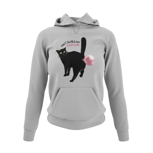 Witzige Geschenkidee für Frauen Hoodie Katze Schwarzer Kater Motiv -Bubble Cat- Damen Kapuzenpullover mit lustigen Spruch Oberteil Kätzchen für Katzenmama in Gr. XS-3XL (3XL, Heather Grey) von knut Fashion & Streetwear