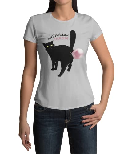 Witzige Geschenkidee für Frauen Katze Schwarzer Kater Motiv -Bubble Cat- Damen T-Shirt mit lustigen Spruch Obeteil Kätzchen für Katzenmama Regular Fit kurz Arm in Gr. XS-3XL (M, Heather Grey) von knut Fashion & Streetwear
