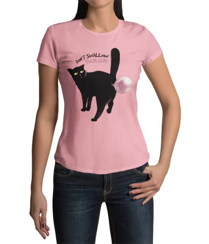 Witzige Geschenkidee für Frauen Katze Schwarzer Kater Motiv -Bubble Cat- Damen T-Shirt mit lustigen Spruch Obeteil Kätzchen für Katzenmama Regular Fit kurz Arm in Gr. XS-3XL (XL, Soft Rose) von knut Fashion & Streetwear