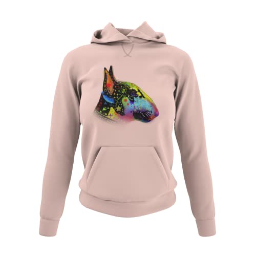 knut Fashion & Streetwear Damen Hoodie Kapuzensweatshirt Motiv Bullterrier Frauen Kapuzenpullover Sweatshirt für echte Miniatur Bullterrier Fans Schwarz Soft Rose Weiß und Gr. XS-3XL (Soft Rose, L) von knut Fashion & Streetwear