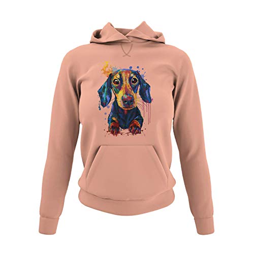 knut Fashion & Streetwear Damen Hoodie Kapuzensweatshirt Motiv Dackel Frauen Kapuzenpullover Sweatshirt für echte Teckel Fans Schwarz Soft Rose und Gr. XS-3XL (Soft Rose, S) von knut Fashion & Streetwear