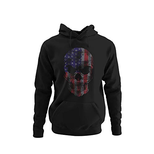knut Fashion & Streetwear Herren Hoodie Motiv Skull USA Flag Männer Kapuzen-Pullover Totenkopf Schädel Regular Fit in Schwarz oder Weiß Gr. XS-5XL (Schwarz, XXXXL) von knut Fashion & Streetwear