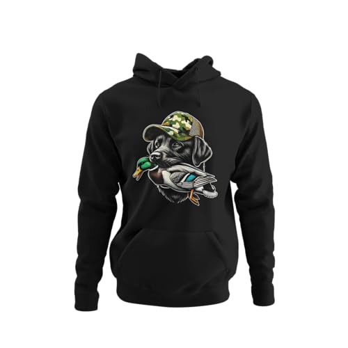 knut Fashion & Streetwear Herren Kapuzenpullover Jäger Motiv Jagdhund mit Ente Männer Hoodie Hunting Design Größen XS-5XL von knut Fashion & Streetwear