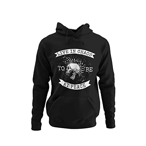 knut Fashion & Streetwear Hochwertiger Männer Hoodie Motiv Live in Chaos Herren Kapuzenpullover Unisex Punks Punker Punk Forever Regular Fit Black Gr. S-5XL (Schwarz, L) von knut Fashion & Streetwear