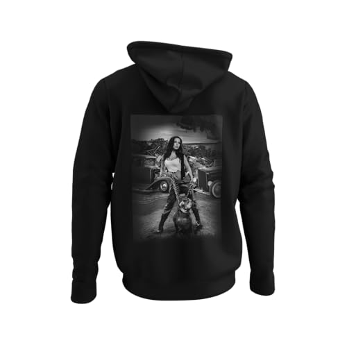 knut Fashion & Streetwear Kapuzenpullover Herren Backprint Hot Rod Girl mit Englisch Bulldog Männer Hoodie mit Kapuze Outfit Rockabilly Langarm Pullover Clothes Größen XS-5XL von knut Fashion & Streetwear