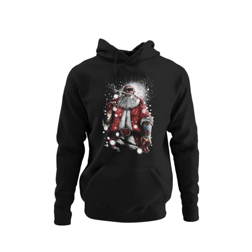 knut Fashion & Streetwear Kuschliger Weihnachtspullover Hoodie Herren mit Weihnachtsmotiv für Männer Kapuzensweatshirt mit frechen Motiv Bad Ass Santa Regular Fit Rot Grün Schwarz Gr. S - XXXXXL von knut Fashion & Streetwear