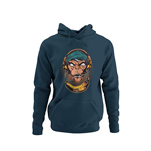 knut Fashion & Streetwear Lässiger Herren Hoodie Motiv Banana Monkey Kapuze Bedruckt in Navy Blau, Grau und Sky Blue Unisex Hip Hop Graffitistyle Gr. S-4XL (Navy Blue, S) von knut Fashion & Streetwear