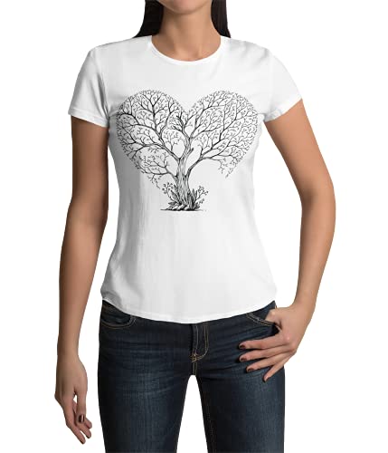 Lebensbaum Damen Tshirt Tree of Life Frauen Shirt Esoterik Yoga Spirituell Mandala Oberteil Regular Fit Tailliert als Geschenk in Schwarz Weiß Kurzarm Gr. XS-3XL (Weiß, XXL) von knut Fashion & Streetwear