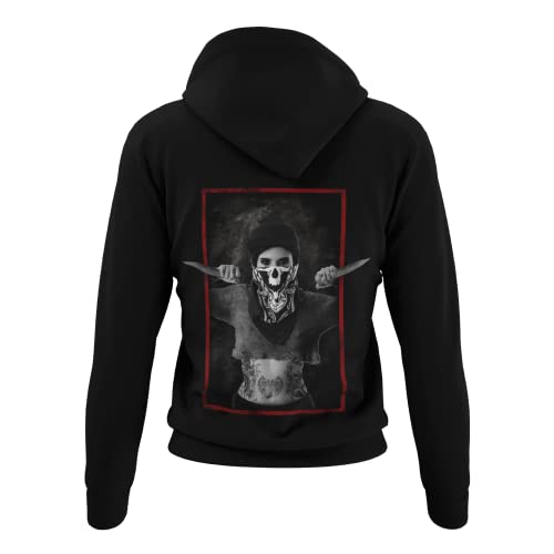 knut Fashion & Streetwear Modern kuschliger Kapuzenpullover Damen Motiv Tattoo Messer Girl Design Frauen Hoodie mit Kapuze Outfit Rockiger Langarm Pullover Clothes Größen XS-XXXL von knut Fashion & Streetwear