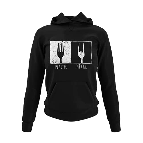 knut Fashion & Streetwear Pommesgabel Hoodie für Frauen Motiv Metal Plastic Sweater mit Kapuze für Damen in Schwarz Black & 8 Gr. S-3XL (Schwarz, XL) von knut Fashion & Streetwear