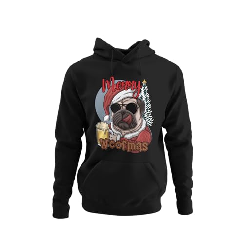 knut Fashion & Streetwear Santa Mops Hoodie zu Weihnachten Funny Pug Dog Kapuzenpullover für Festliche Anlässe Unisex Damen und Herren Regular Fit Gr. XS - XXXXXL von knut Fashion & Streetwear