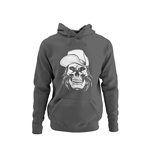 knut Fashion & Streetwear Skater Hoodie Totenkopf Kapuzenpullover Unisex für Männer Motiv Skull Wearing Hat Herren Kapuzensweatshirt Gr. S-5XL (Asphalt Grau, M) von knut Fashion & Streetwear