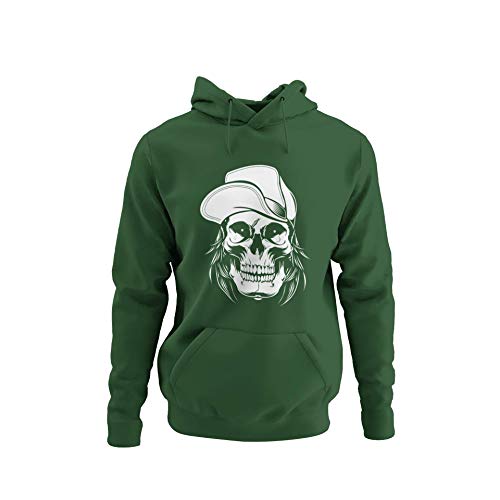 knut Fashion & Streetwear Skater Hoodie Totenkopf Kapuzenpullover Unisex für Männer Motiv Skull Wearing Hat Herren Kapuzensweatshirt Gr. S-5XL (Bottle Green, L) von knut Fashion & Streetwear