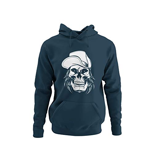 knut Fashion & Streetwear Skater Hoodie Totenkopf Kapuzenpullover Unisex für Männer Motiv Skull Wearing Hat Herren Kapuzensweatshirt Gr. S-5XL (Navy Blue, XL) von knut Fashion & Streetwear