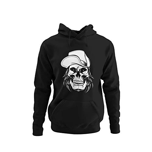 knut Fashion & Streetwear Skater Hoodie Totenkopf Kapuzenpullover Unisex für Männer Motiv Skull Wearing Hat Herren Kapuzensweatshirt Gr. S-5XL (Schwarz, XXL) von knut Fashion & Streetwear