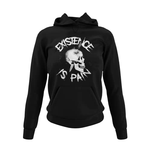 knut Fashion & Streetwear Trendiger Damen Hoodie Frauen Kapuzenpullover mit Totenkopf Motiv weicher Pulli Gothic Style Skull Print für Modebewusste Girls in Schwarz Black Gr. XS-XXXL (XXL, Schwarz) von knut Fashion & Streetwear