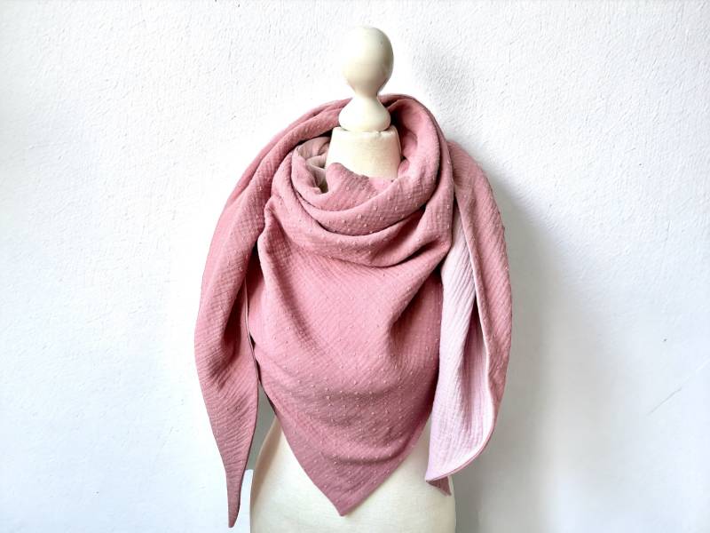 Dreieckstuch Musselin Altrosa Pünktchen Gestickt Rosa Musselintuch Damen von kodanin