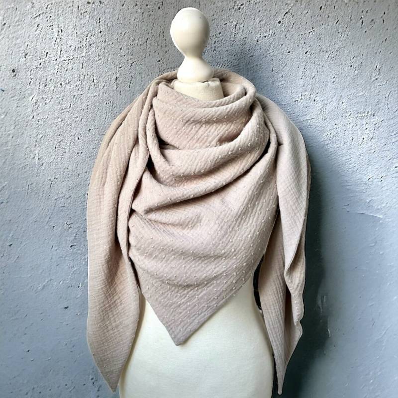 Dreieckstuch Musselin Beige Pünktchen Gestickt Musselintuch Damen von kodanin