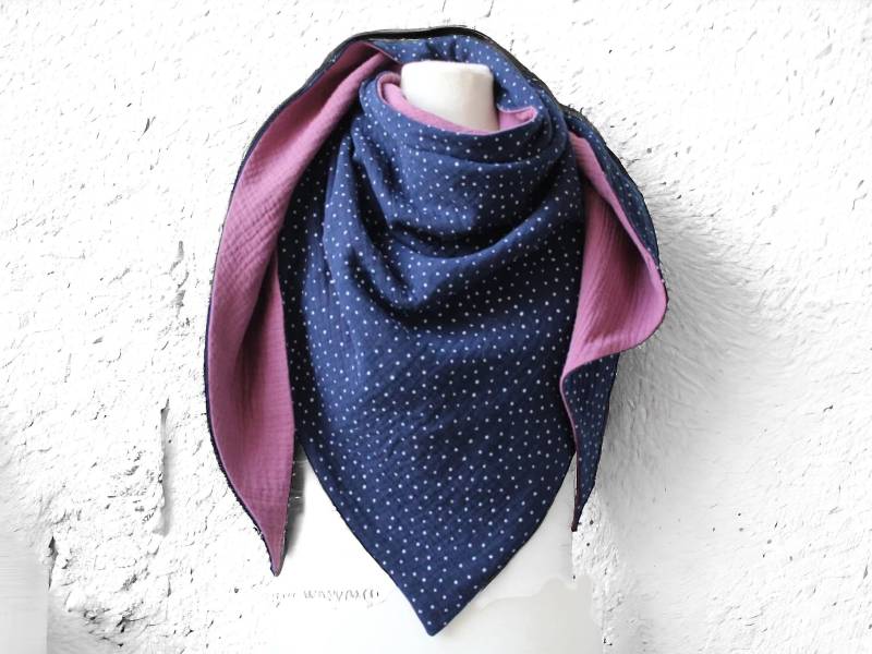 Dreieckstuch Musselin Dunkelblau Pünktchen Beere Musselintuch Damen von kodanin