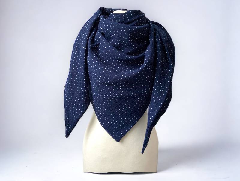 Dreieckstuch Musselin Dunkelblau Pünktchen Musselintuch Damen von kodanin