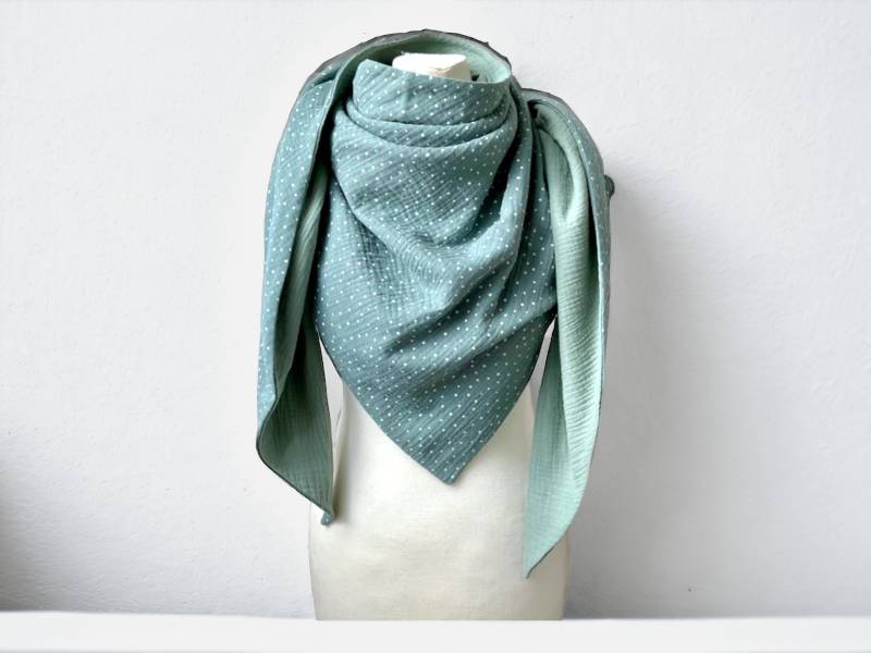 Dreieckstuch Musselin Staubgrün Pünktchen Salbei Musselintuch Damen von kodanin