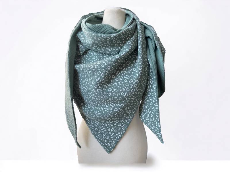 Dreieckstuch Musselin Staubgrün Weiß Leo Muster Musselintuch Damen von kodanin