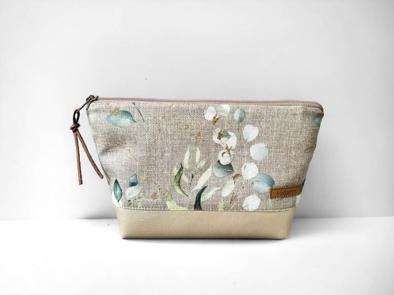 Kosmetiktasche Beige Perlmutt Eukalyptus Kunstleder von kodanin