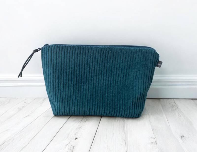 Kosmetiktasche Breitcord Dunkles Petrol Uni Cord Tasche von kodanin