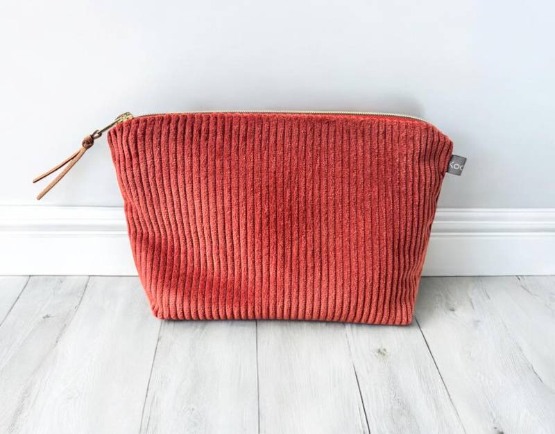 Kosmetiktasche Breitcord Rost Rot Uni Cord Tasche von kodanin