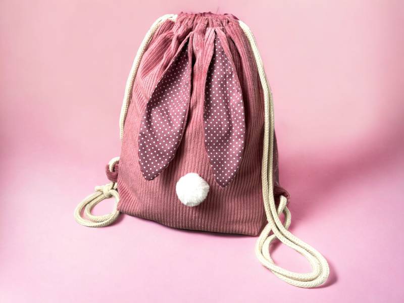 Turnbeutel Rucksack Cord Altrosa Beere Pink Hase von kodanin