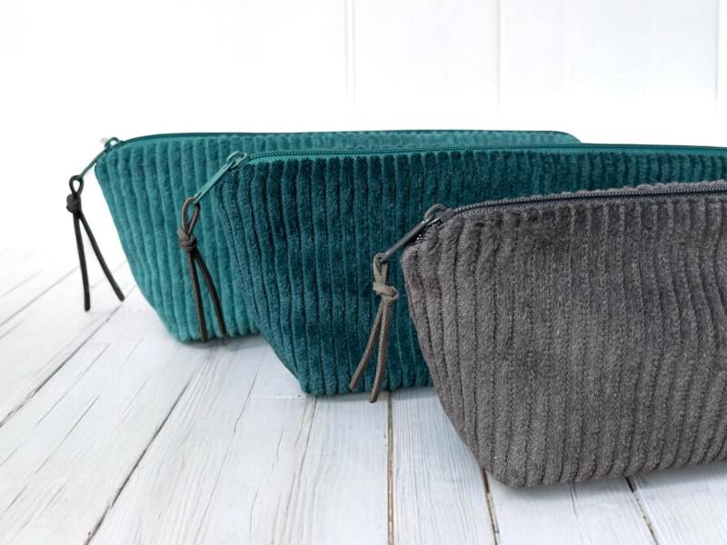 stiftemäppchen Tasche Breitcord Verschiedene Farben Uni Cord Dunkelgrau Petrol Beige Grau Cognac von kodanin