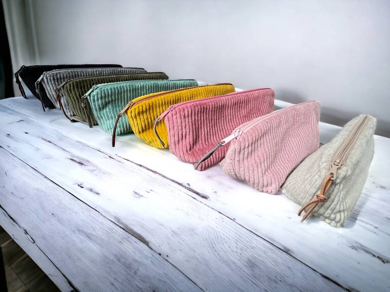 stiftemäppchen Tasche Breitcord Verschiedene Farben Uni Cord Grau Beige Rosa Senf Salbei Dunkelgrün von kodanin