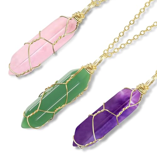 3 Stück Kristalle Heilkristall Set,Natürlichen Kristallen und Heilsteinen,Bunten Heilkristallen Chakra Steinen,Sechseckige Kristall-Anhänger mit Ketten für Damen und Herren Meditation Yoga Sammlung von kodivenj