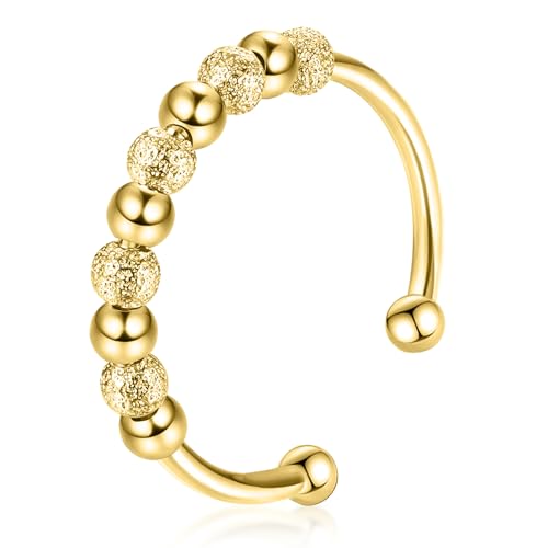 S925 Silber Anti Stress Ring Verstellbare, Anxiety Ring Silber mit Perlen, Frauen Damen Antistress Ringe Linderung von Angst Fidget Ring Offene Stressringe Angstring Schmuck für Frauen (Gold) von kodivenj