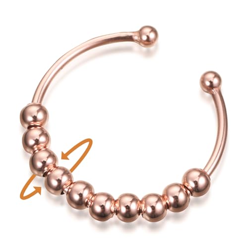 S925 Silber Anti Stress Ring Verstellbare, Anxiety Ring Silber mit Perlen, Frauen Damen Antistress Ringe Linderung von Angst Fidget Ring Offene Stressringe Angstring Schmuck für Frauen (Rosegold 2) von kodivenj