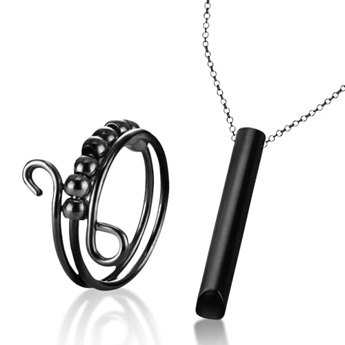 Stressabbau Halskette,Höki Halskette Gegen Angst mit Stressabbau Ringe Achtsame Atmung Halskette Stress Relief Mindful Breathing Halskette für Herren Damen Meditation Verlangsamung Atmung (Schwarz) von kodivenj