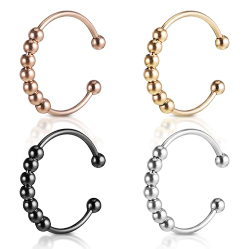 kodivenj 5 Stück Anti Stress Ring Verstellbare, Anxiety Ring Silber mit Perlen,Frauen Damen Edelstahl Antistress Ringe Linderung von Angst Fidget Ring Offene Stressringe Angstring Schmuck für Frauen von kodivenj