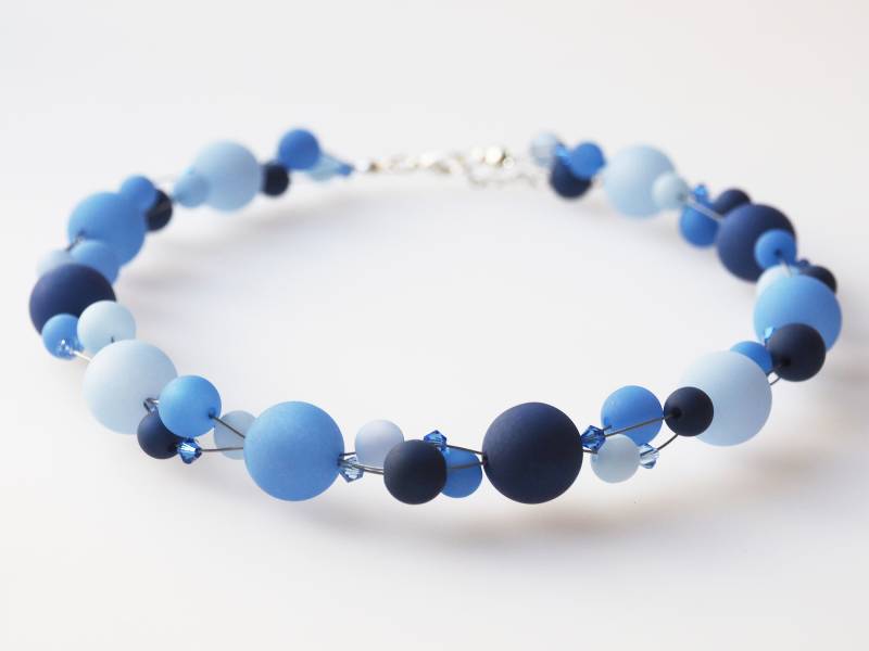 Polariskette Blau Kette Collier in Blautönen Plus Size Halskette Mit Polarisperlen Handgefertigt von koenigsblau