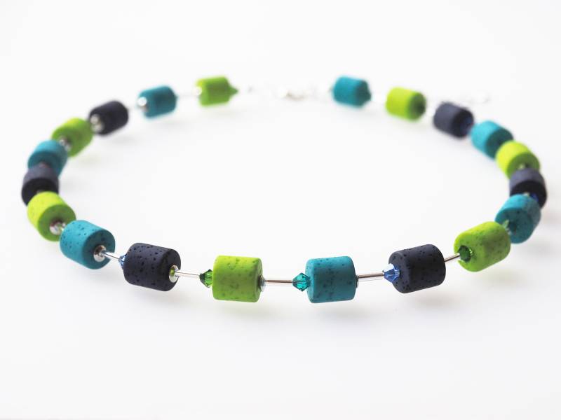 Polariskette Blau Türkis Grün Kette Mit Polariswalzen Handmade Collier Preciosa® Kristallen Walzenkette Halskette von koenigsblau