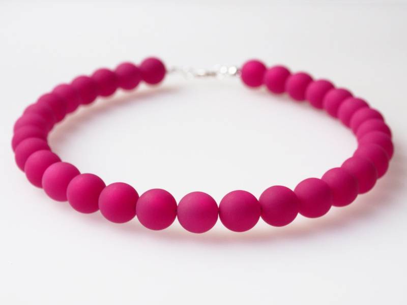 Polariskette Pink Uni Kette Mit Polarisperlen Halskette Collier Handmade von koenigsblau