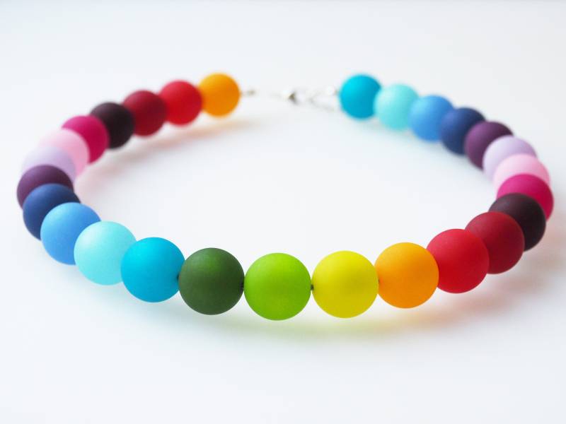 Polariskette Regenbogen Kette Bunt Mit Großen Perlen Collier Farbenfroh Polaris-Kette Perlenkette Plus Size von koenigsblau