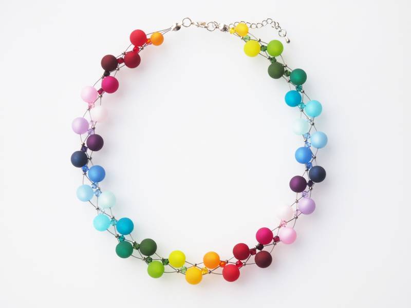 Polariskette Regenbogen Mit Preciosa® Kristallen Kette Bunt Polarisperlen Halskette Collier Handmade von koenigsblau