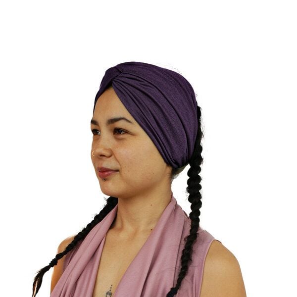 körber mode breites Haarband aus Leinen Jersey Twist aubergine gerafftes Stirnband Frühjahr Sommer von körber mode