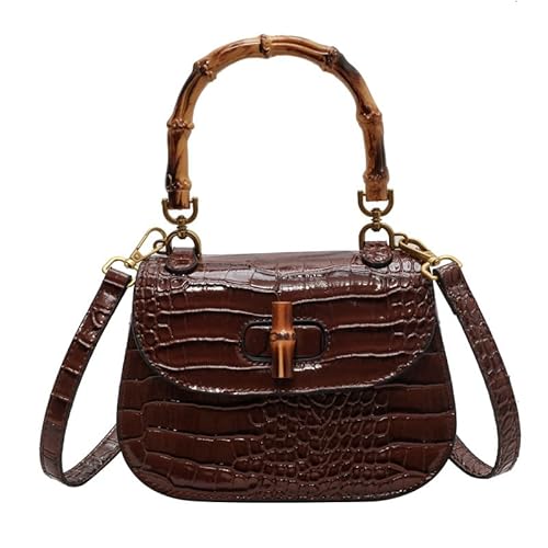 Damen Handtasche Kunstleder Bambus Top Griff Crossbody Tasche Elegante Geldbörse Abendtasche Geschenk für Frauen Handgefertigt, Kaffee von kofoviv