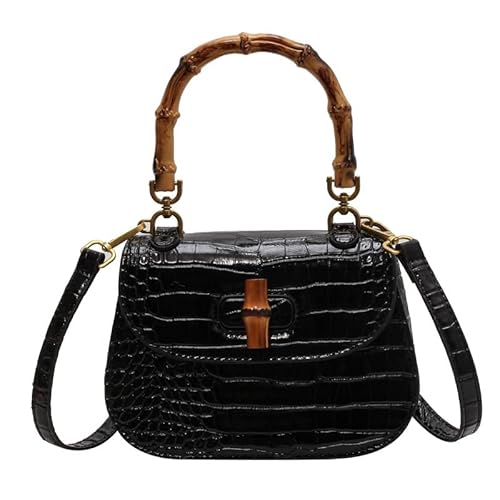 kofoviv Damen Handtasche Kunstleder Bambus Top Griff Crossbody Tasche Elegante Geldbörse Abendtasche Geschenk für Frauen Handgefertigt, N-Schwarz von kofoviv