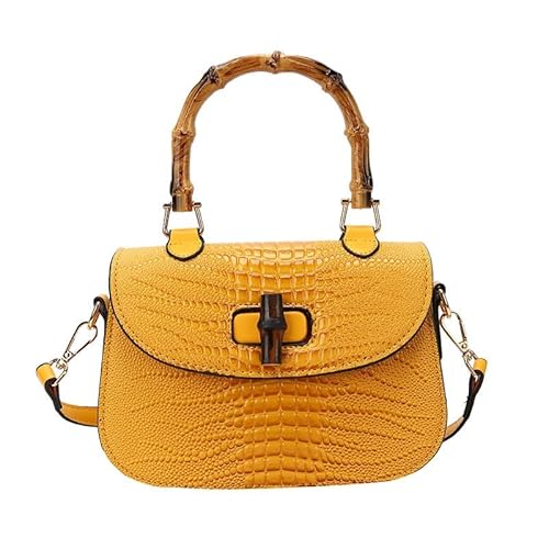 Frauen Handtasche Kunstleder Bambus Top Griff Crossbody Tasche Elegante Geldbörse Abendtasche Geschenk für Frauen Handarbeit, gelb von kofoviv