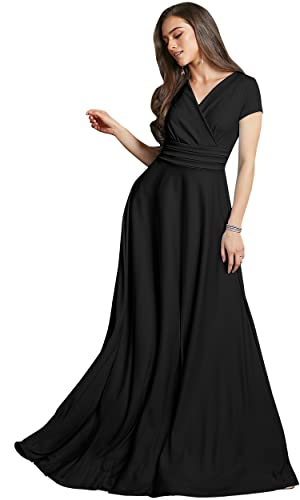 KOH KOH Damen-Cocktailkleid, sexy, kurzärmlig, V-Ausschnitt, fließend, Schwarz, XX-Large von koh koh