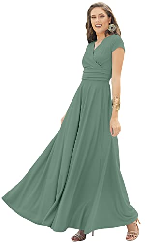 KOH KOH Damen-Cocktailkleid, sexy, kurzärmlig, V-Ausschnitt, fließend, Seafoam Blassgrün, X-Groß von koh koh