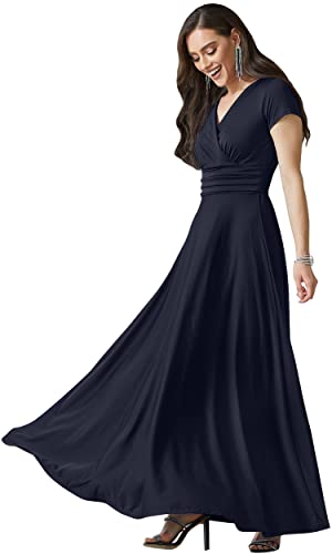 KOH KOH Damen Cocktailkleid mit kurzärmeligem V-Ausschnitt, sexy Oberteil, Marineblau, XX-Large von koh koh