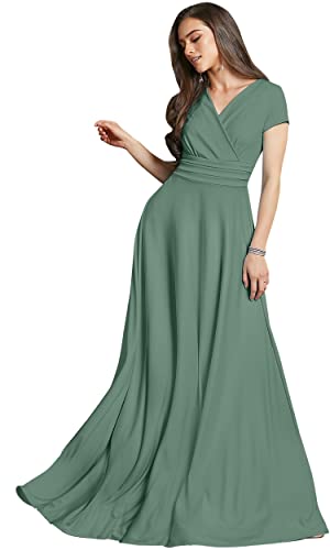 KOH KOH Damen Cocktailkleid mit kurzärmeligem V-Ausschnitt, sexy Oberteil, Seafoam Blassgrün, X-Klein von koh koh